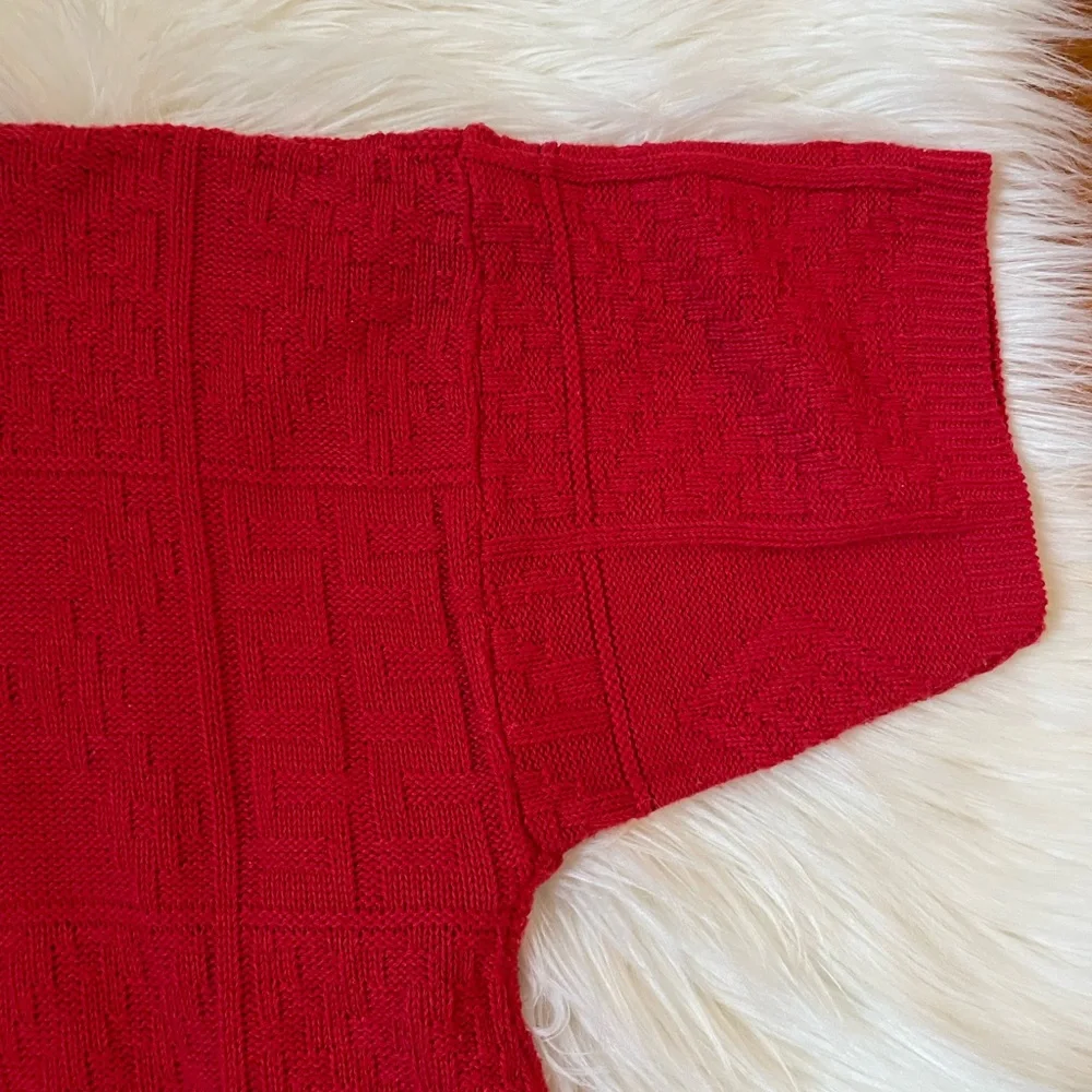 Vintage Alicia Petite Short Sleeve Red Knit Holiday Sweater Womens Small - Picture 4 of 7